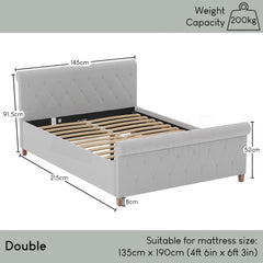 Vittorio Double Bed, Light Grey Linen