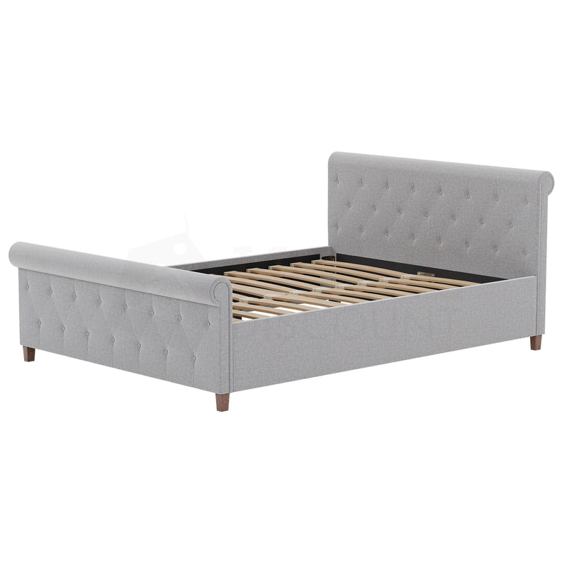 Vittorio Double Bed, Light Grey Linen