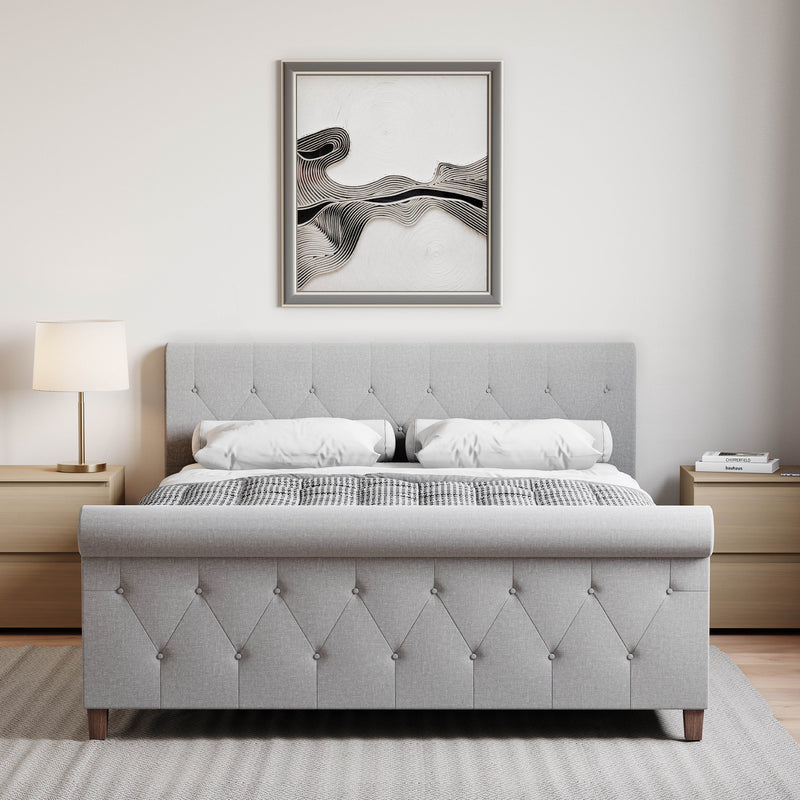Vittorio Double Bed, Light Grey Linen