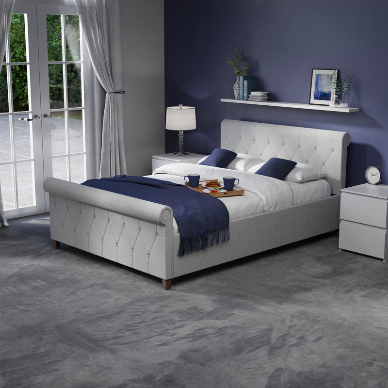 Vittorio Double Bed, Light Grey Linen