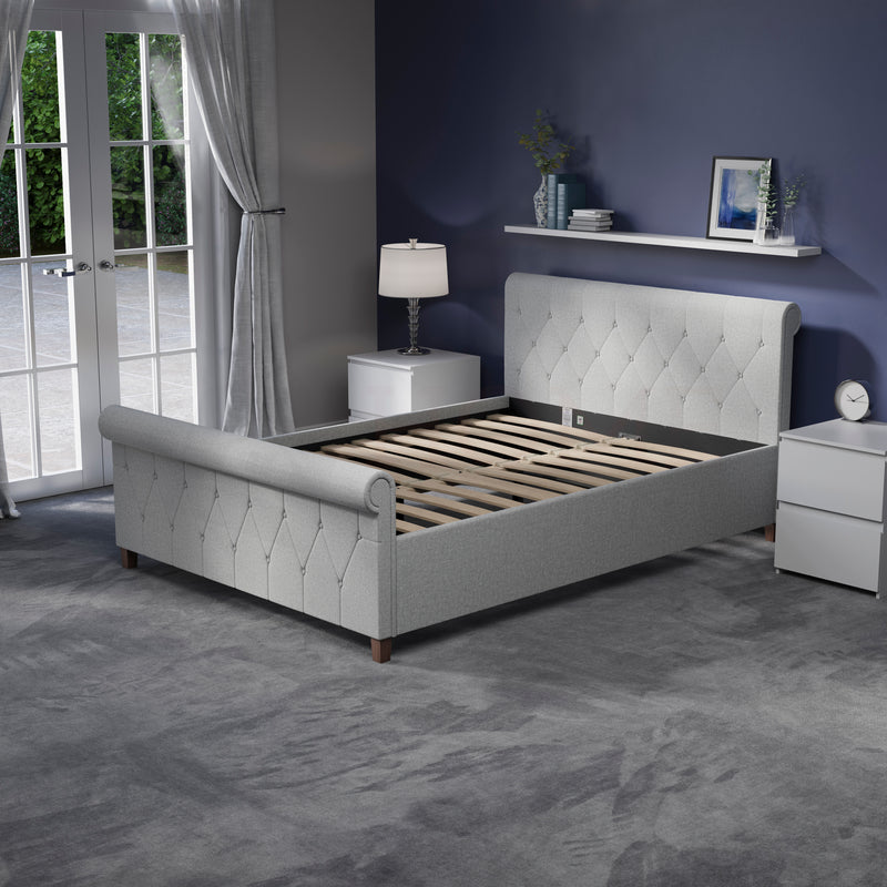 Vittorio Double Bed, Light Grey Linen