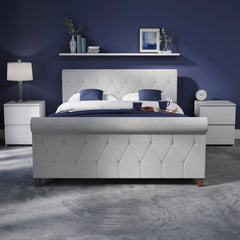 Vittorio Double Bed, Light Grey Linen