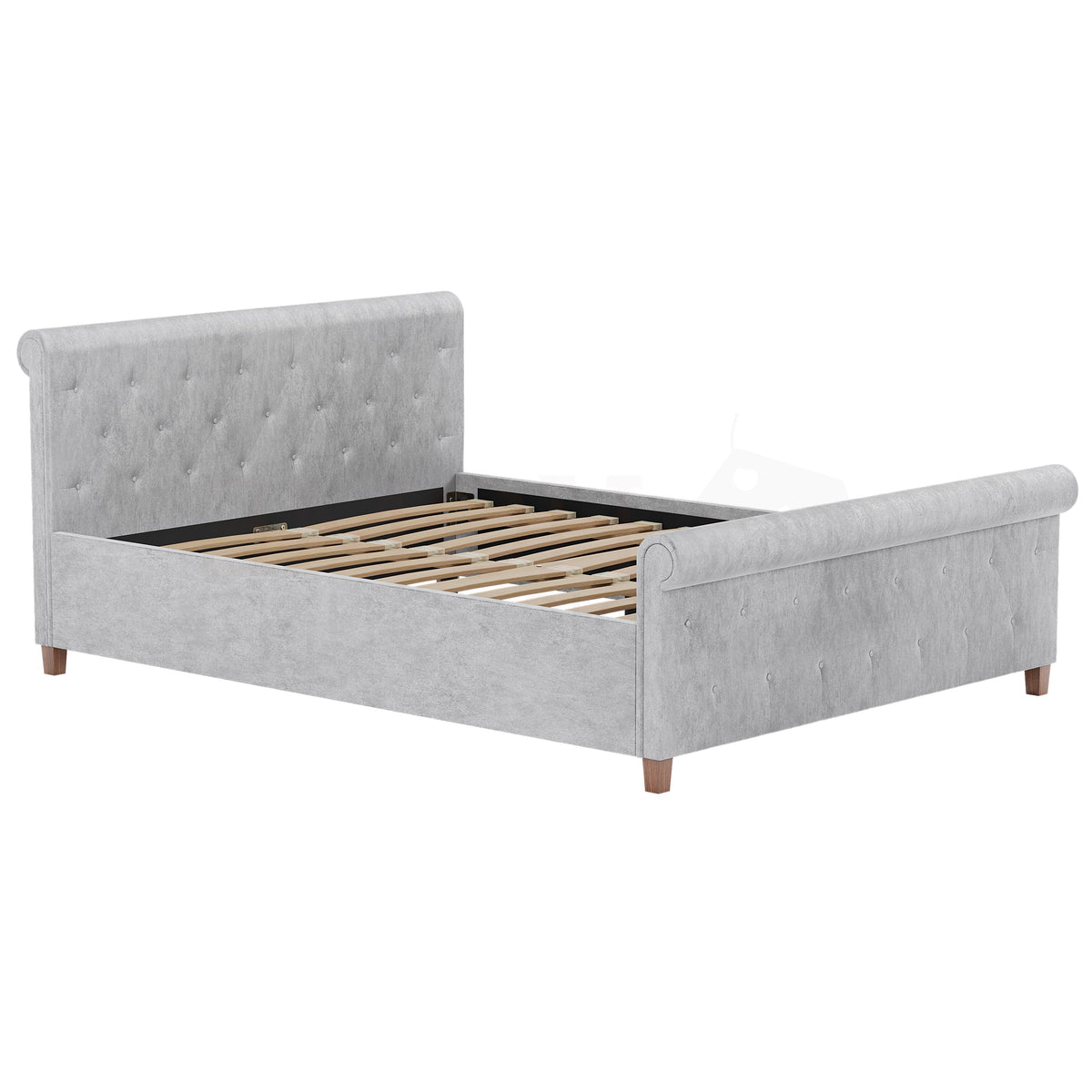 Vittorio King Size Bed, Crushed Velvet Silver