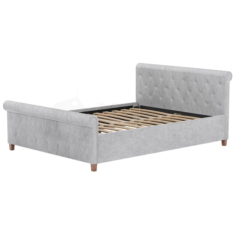 Vittorio King Size Bed, Crushed Velvet Silver