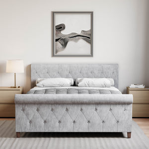 Vittorio King Size Bed, Crushed Velvet Silver