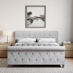 Vittorio King Size Bed, Crushed Velvet Silver