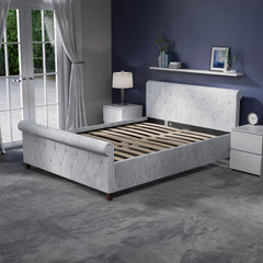 Vittorio King Size Bed, Crushed Velvet Silver