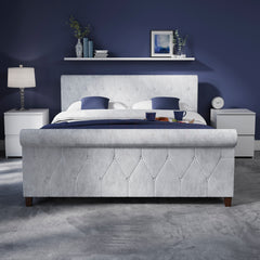 Vittorio King Size Bed, Crushed Velvet Silver