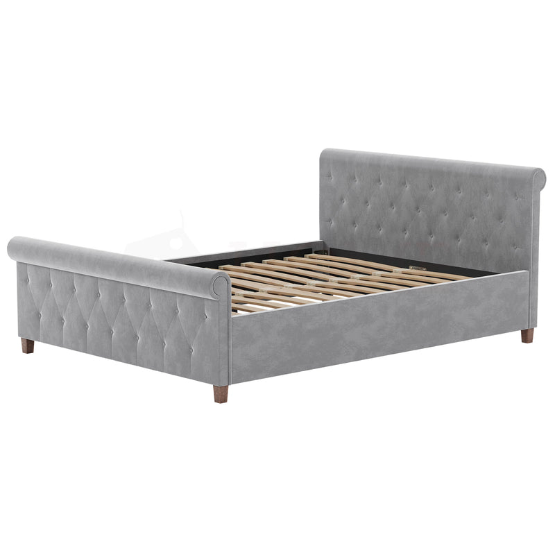 Vittorio King Size Bed, Light Grey Velvet