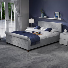 Vittorio King Size Bed, Light Grey Velvet