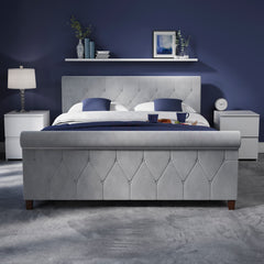 Vittorio King Size Bed, Light Grey Velvet