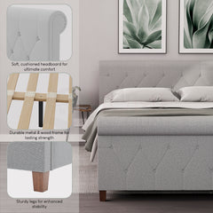 Vittorio King Size Bed, Light Grey Linen UKFR