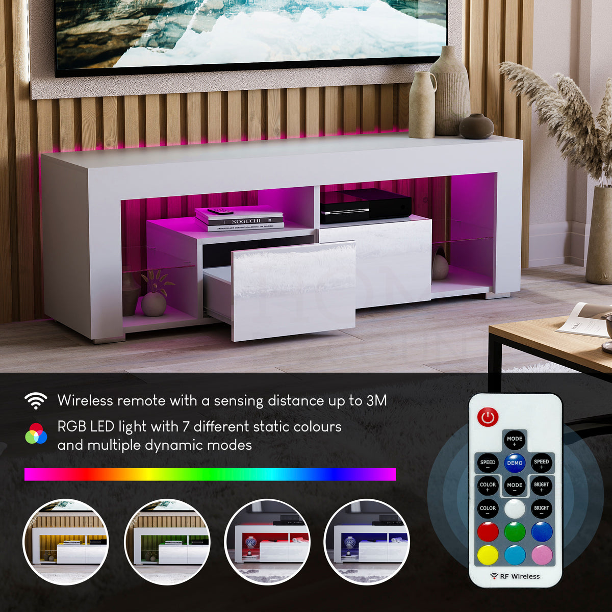 Luna 2 Drawer LED TV Unit, White