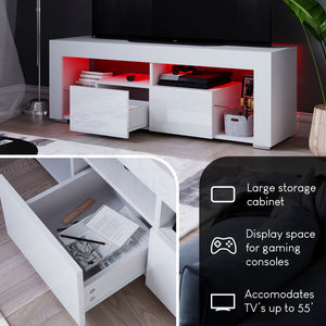 Luna 2 Drawer LED TV Unit, White