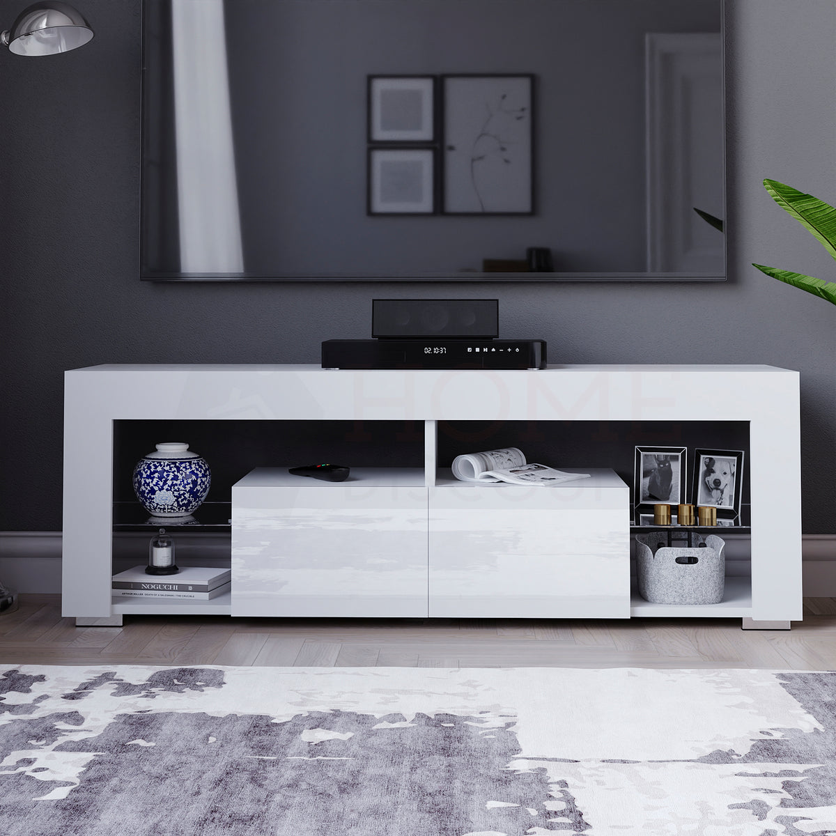 Luna 2 Drawer LED TV Unit, White