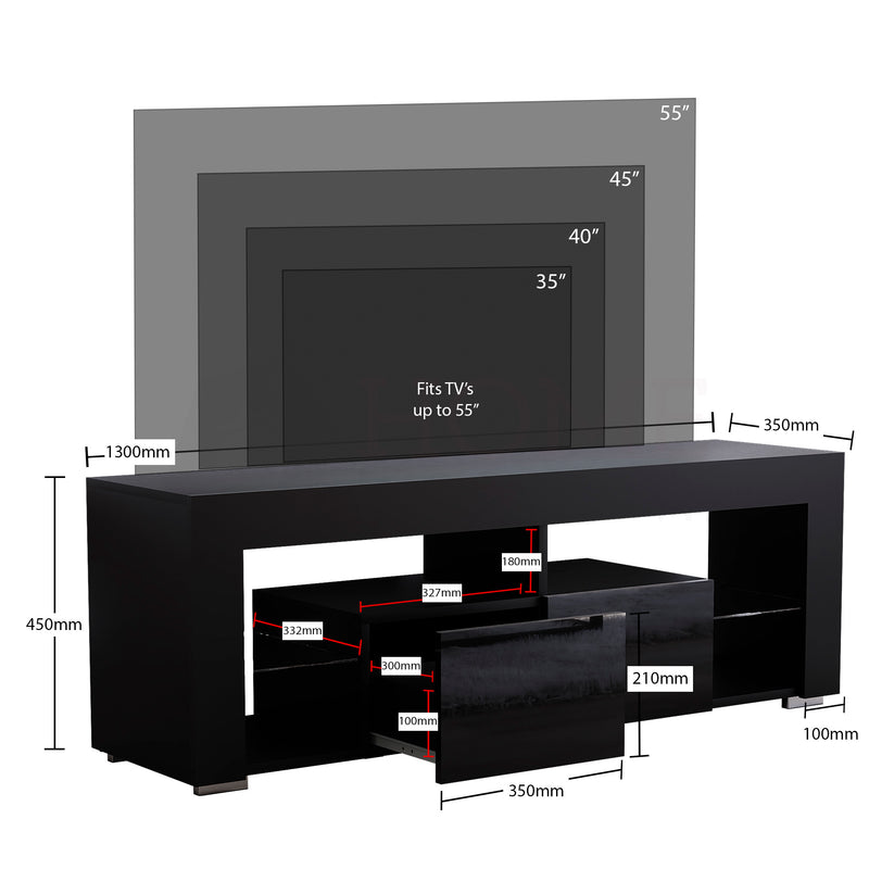 Luna 2 Drawer LED TV Unit, Black