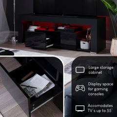 Luna 2 Drawer LED TV Unit, Black