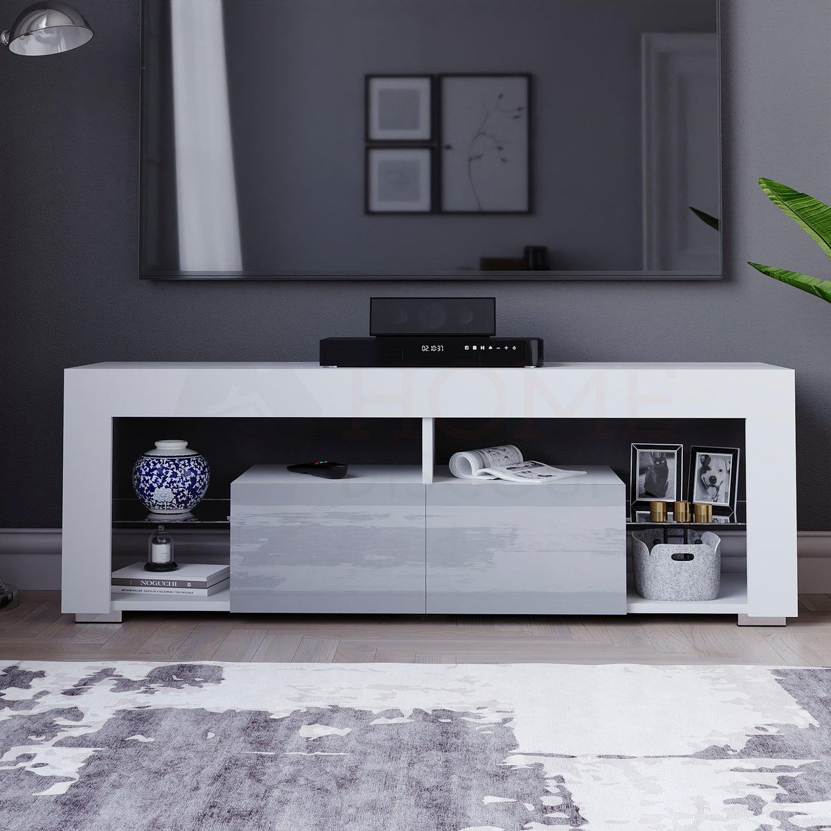 Luna 2 Drawer LED TV Unit, White & Grey
