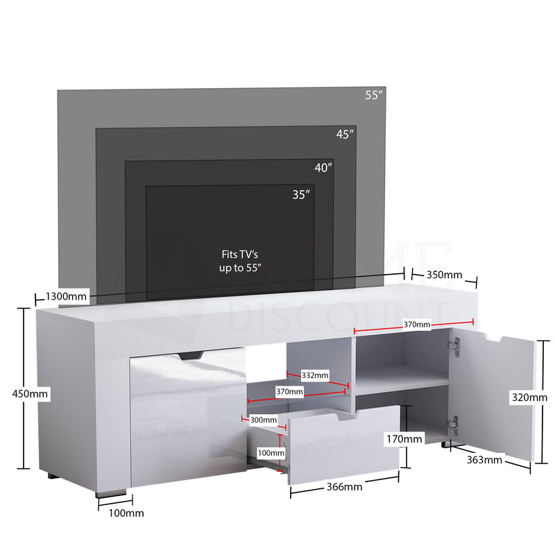 Eclipse 2 Door 1 Drawer LED TV Unit, White