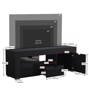 Eclipse 2 Door 1 Drawer LED TV Unit, Black