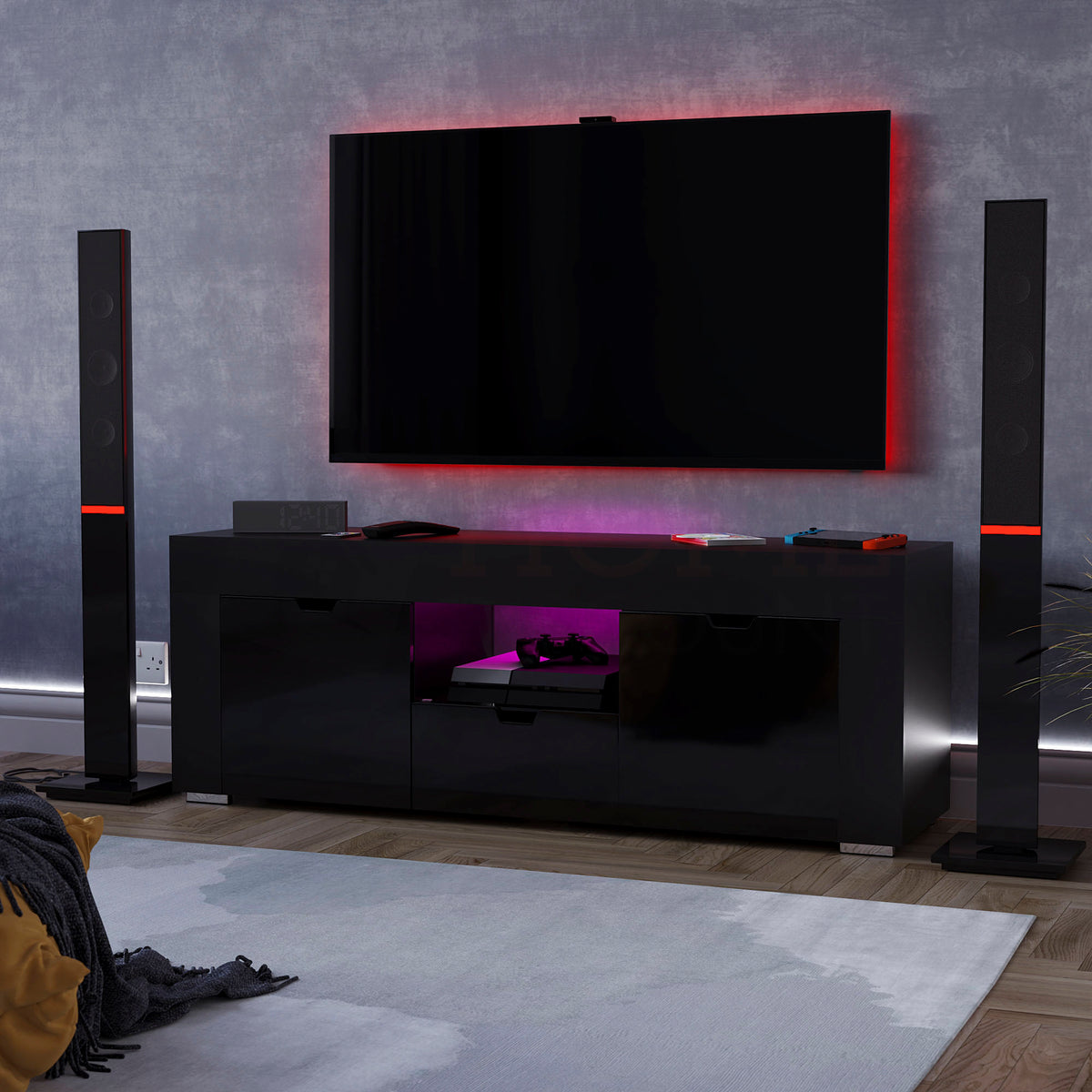 Eclipse 2 Door 1 Drawer LED TV Unit, Black