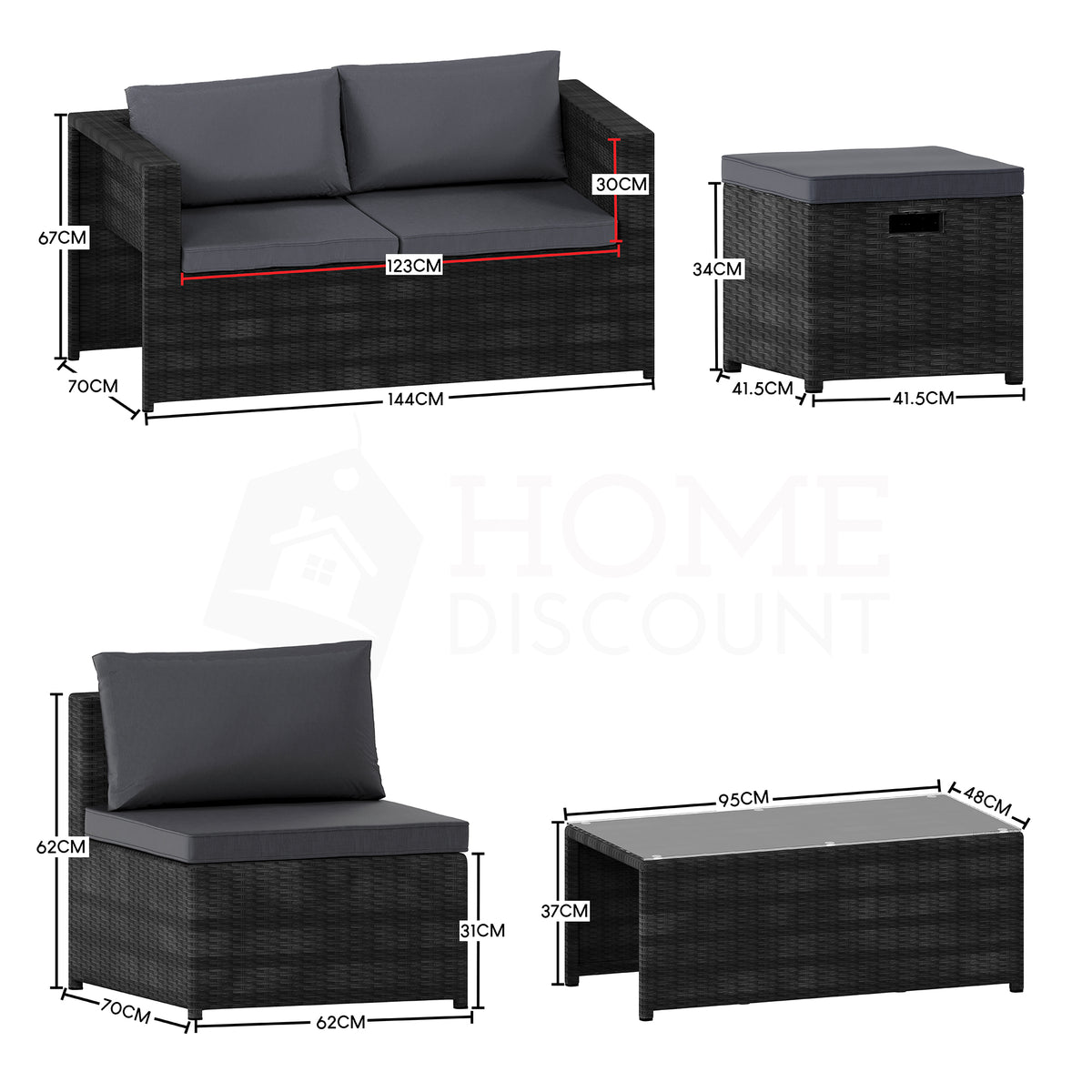 Islay 6 Seater Rattan Set, Black UKFR