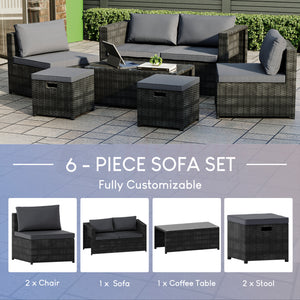 Islay 6 Seater Rattan Set, Black UKFR