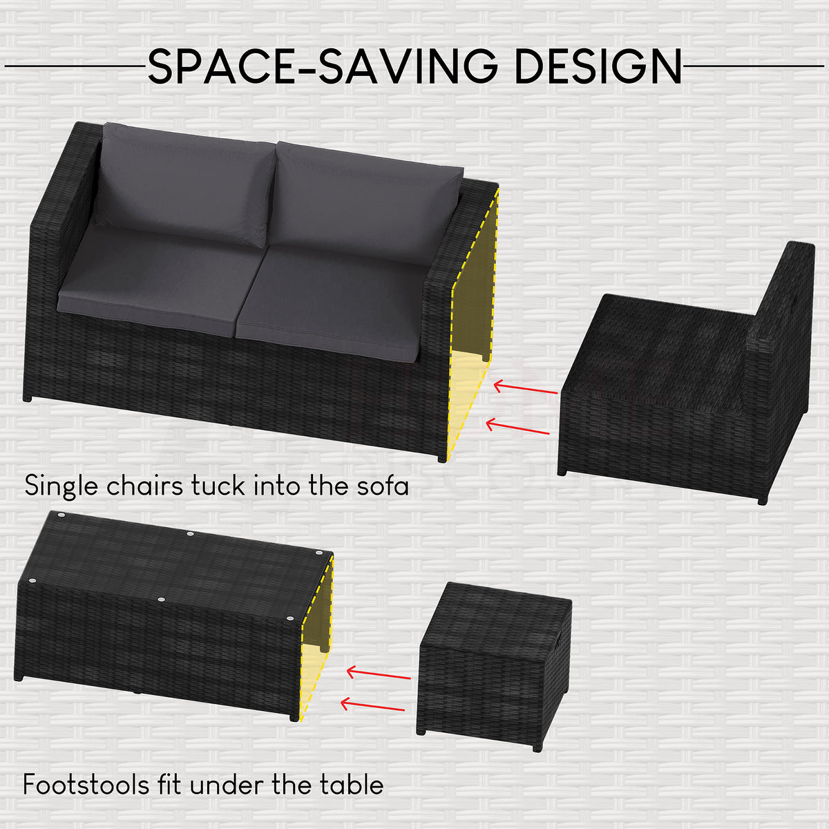Islay 6 Seater Rattan Set, Black UKFR