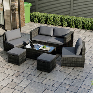 Islay 6 Seater Rattan Set, Black UKFR