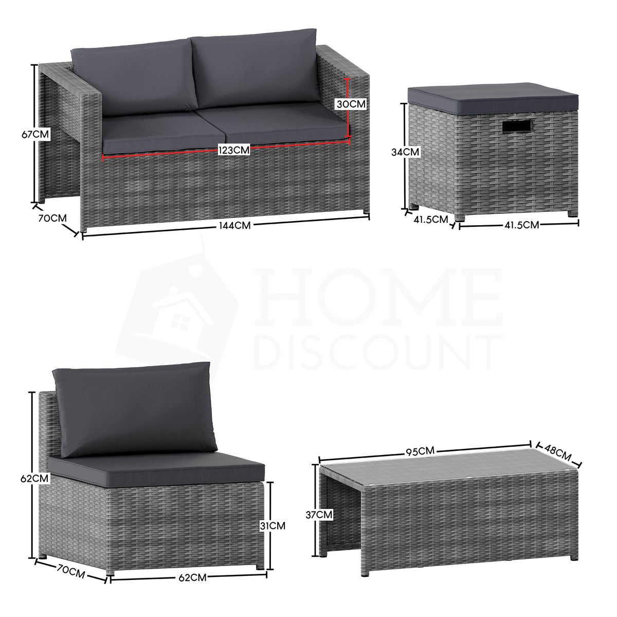 Islay 6 Seater Rattan Set, Grey UKFR