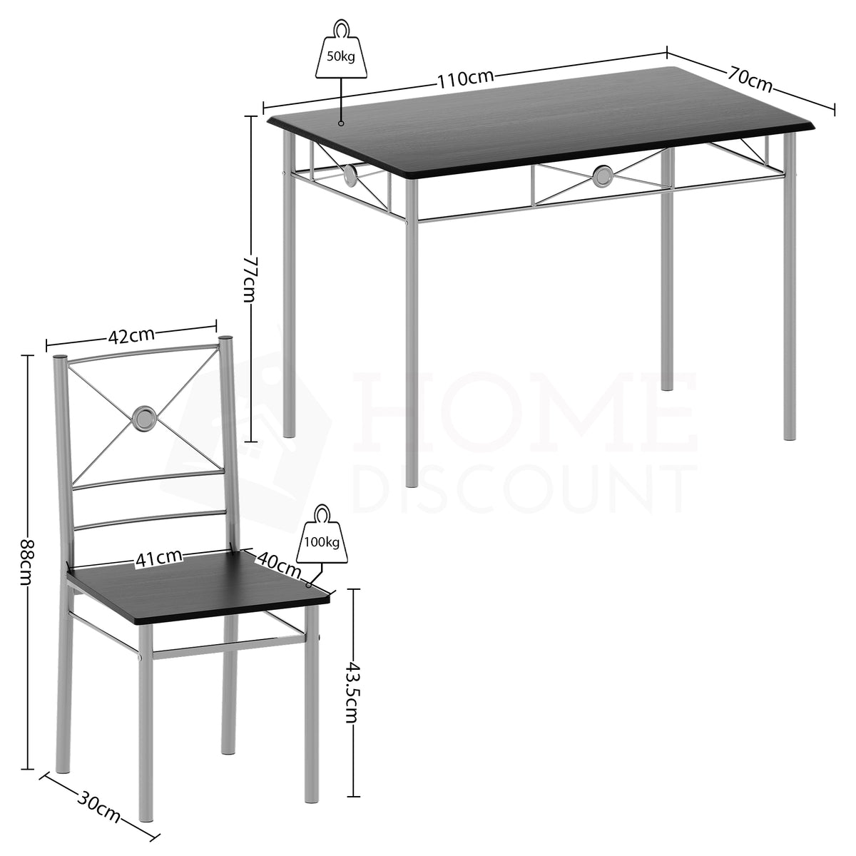 Roslyn 4 Seater Dining Set, Black