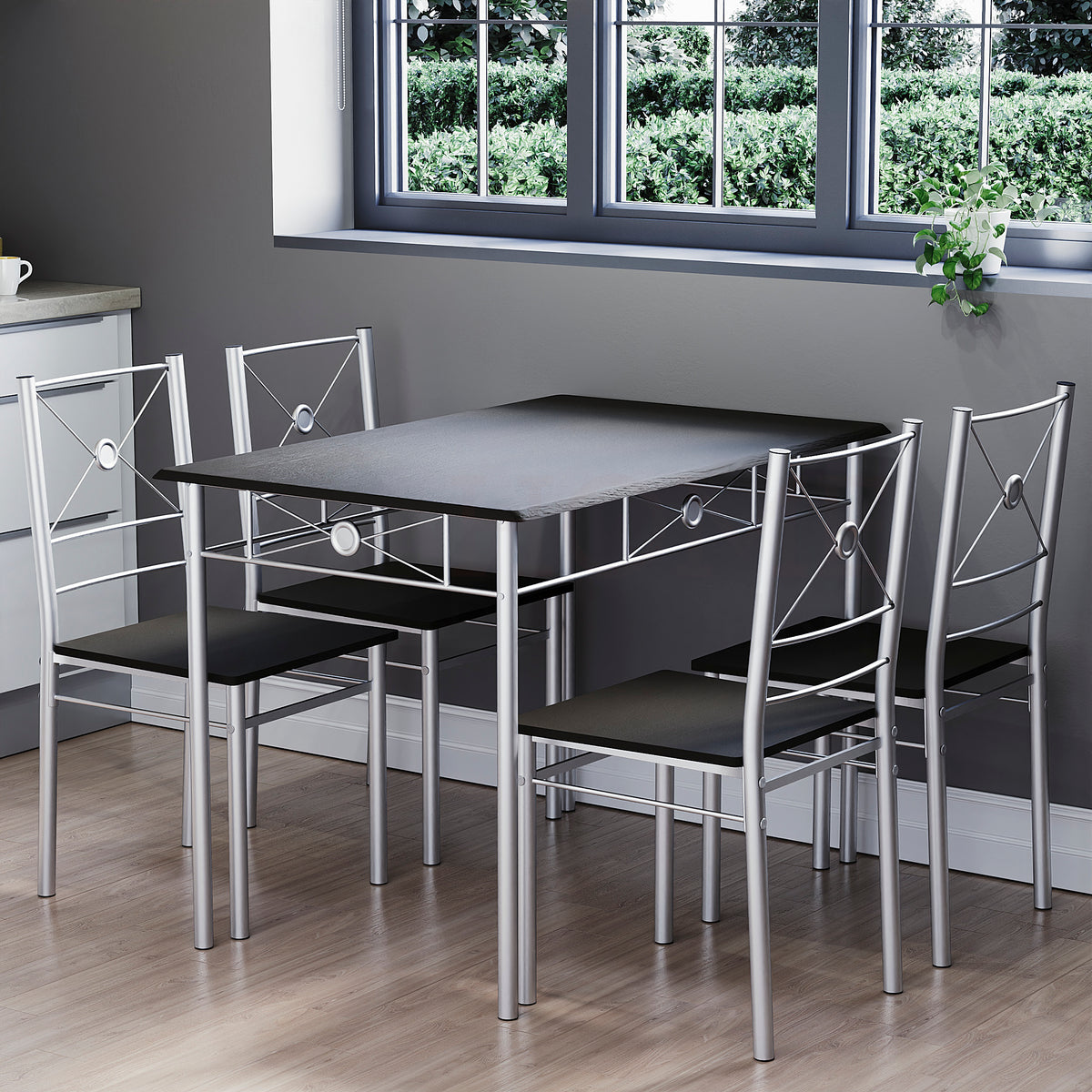 Roslyn 4 Seater Dining Set, Black