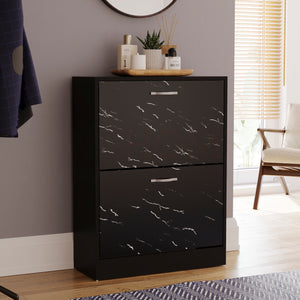 2 Drawer Shoe Cabinet, Black Marble