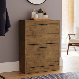 2 Drawer Shoe Cabinet, Antique Brown