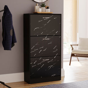 3 Drawer Shoe Cabinet, Black Marble