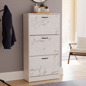 3 Drawer Shoe Cabinet, White Marble