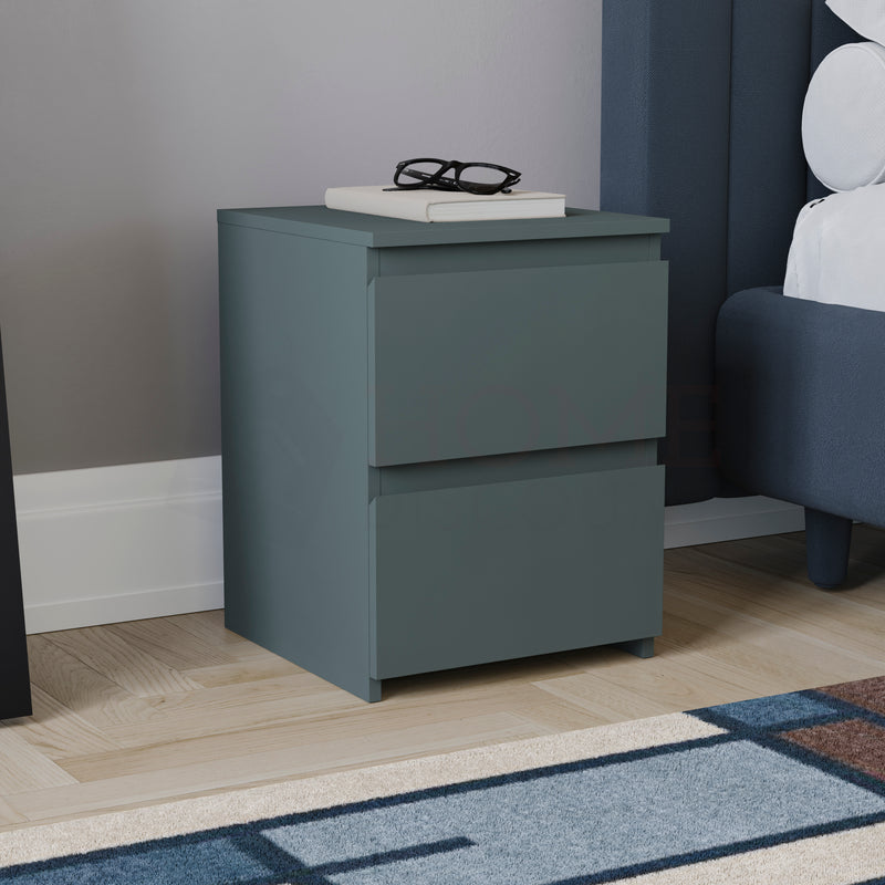 Denver 2 Drawer Bedside Chest, Jasper Green