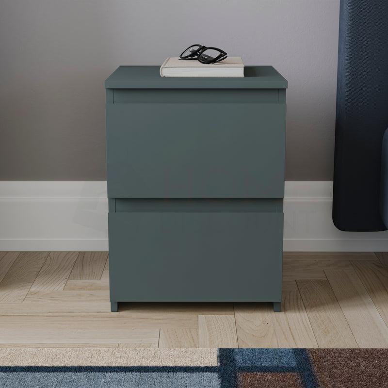 Denver 2 Drawer Bedside Chest, Jasper Green