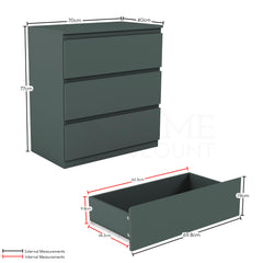 Denver 3 Drawer Chest, Jasper Green