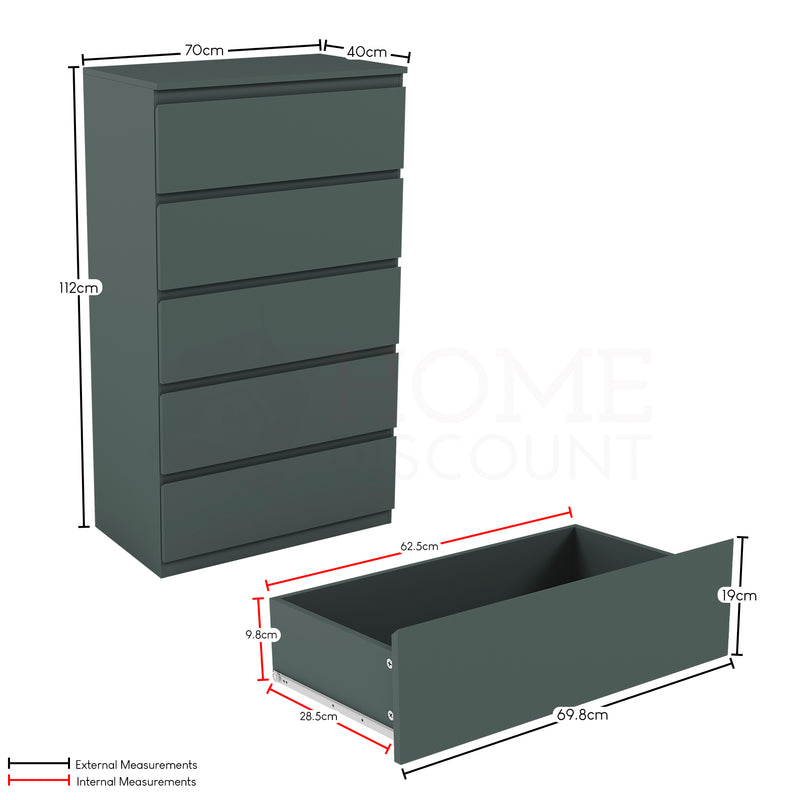 Denver 5 Drawer Chest, Jasper Green