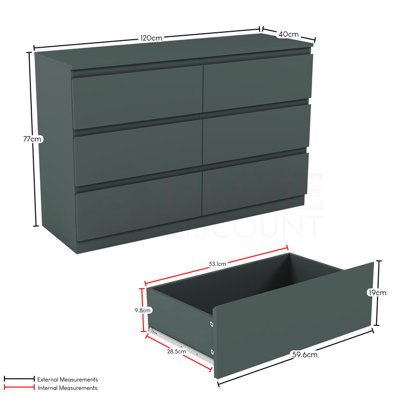 Denver 6 Drawer Chest, Jasper Green