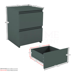 Denver 2 Drawer Large Bedside Chest, Jasper Green