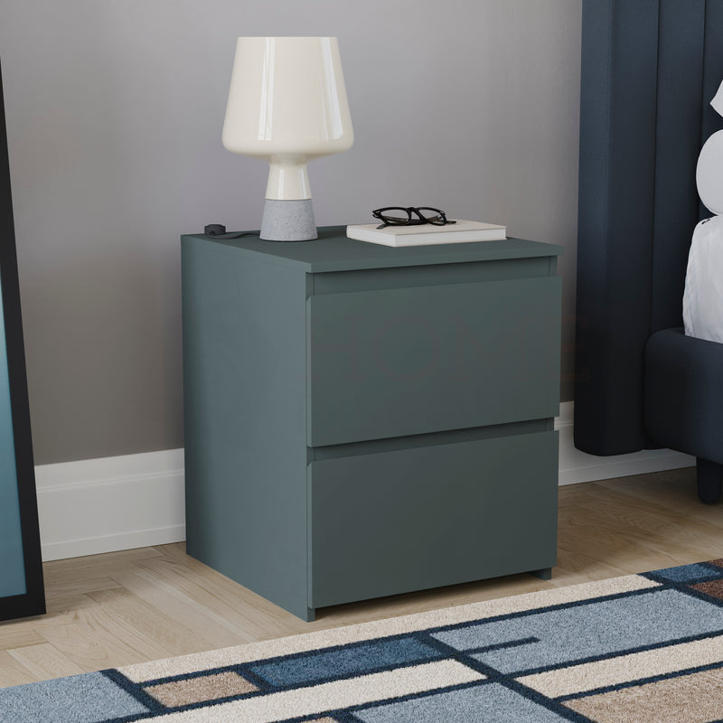 Denver 2 Drawer Large Bedside Chest, Jasper Green
