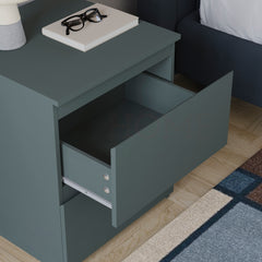 Denver 2 Drawer Large Bedside Chest, Jasper Green