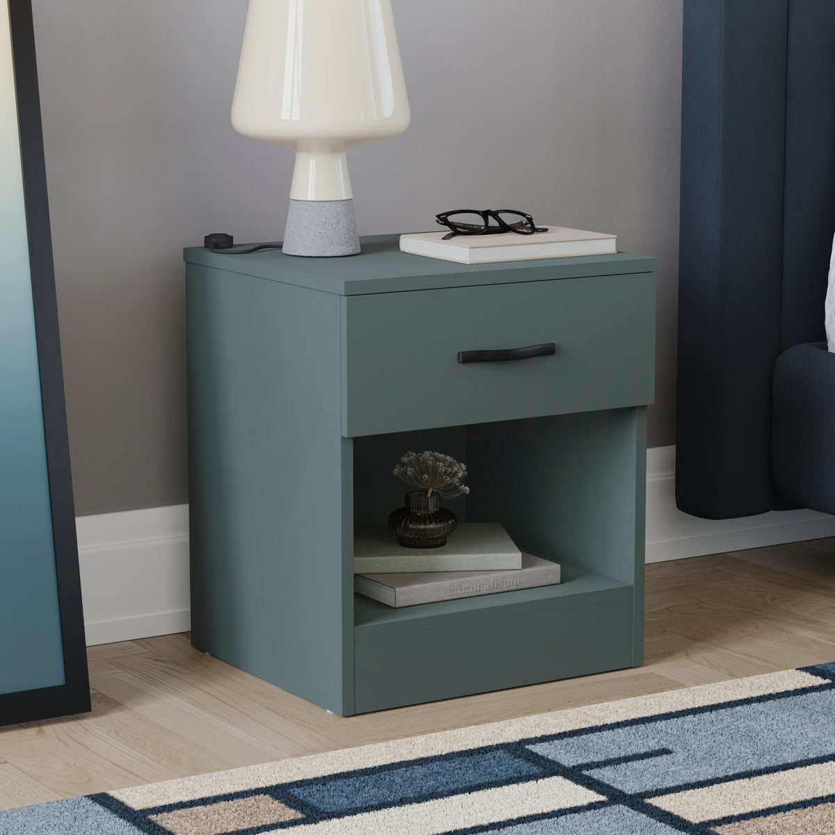 Riano 1 Drawer Bedside Chest Green Bedroom Storage Unit
