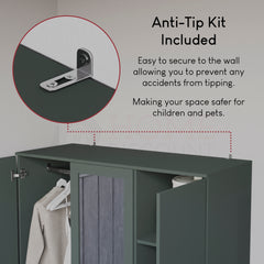 Riano 3 Door 2 Drawer Mirrored Wardrobe, Green