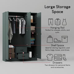 Riano 3 Door 2 Drawer Mirrored Wardrobe, Green