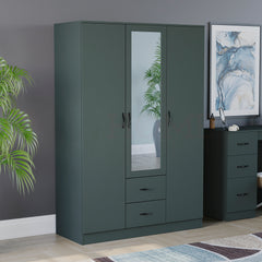 Riano 3 Door 2 Drawer Mirrored Wardrobe, Green