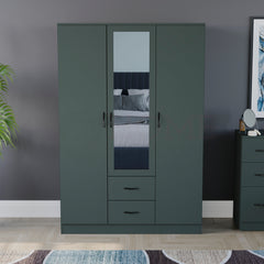 Riano 3 Door 2 Drawer Mirrored Wardrobe, Green