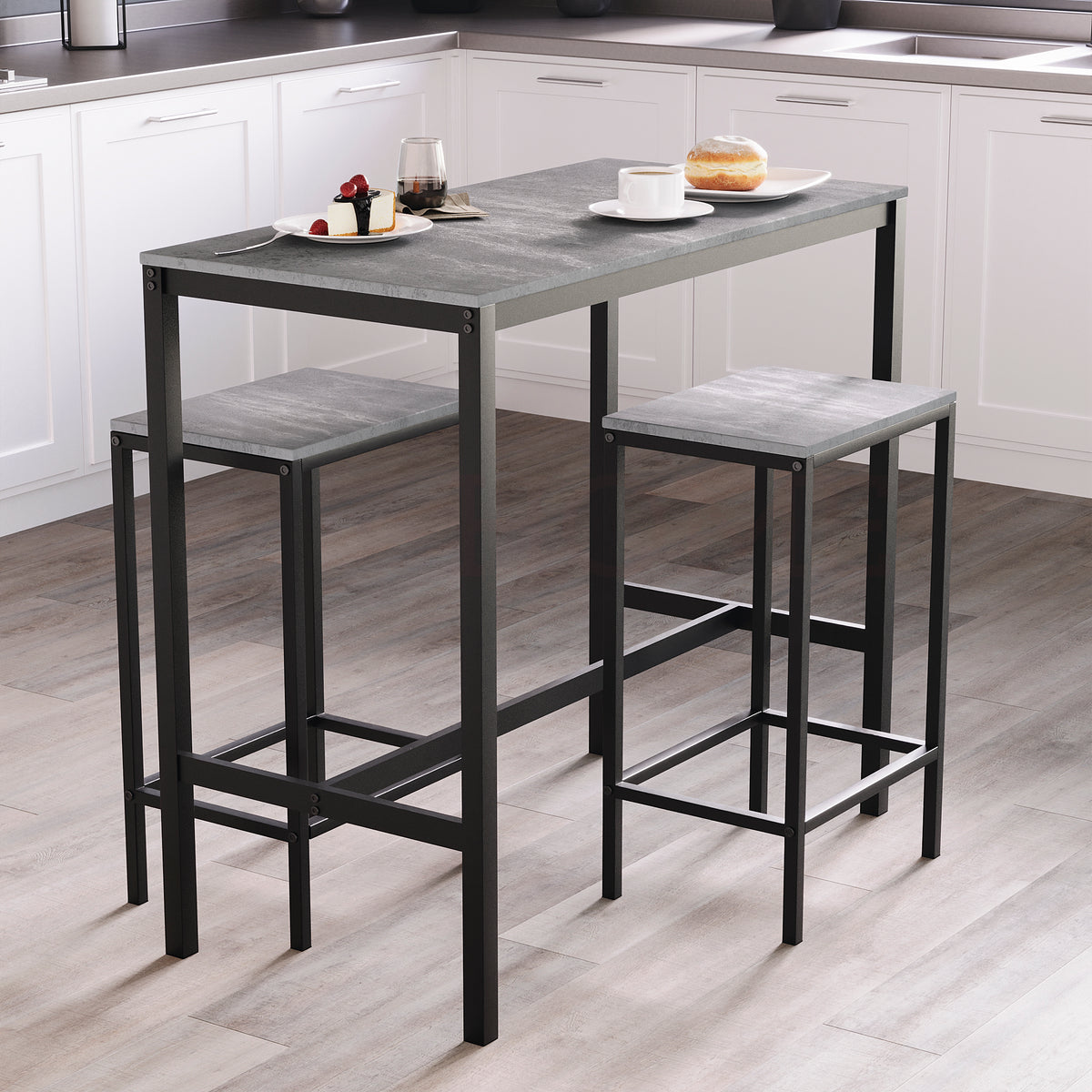 Roslyn 2 Seater Bar Table Set, Concrete Grey